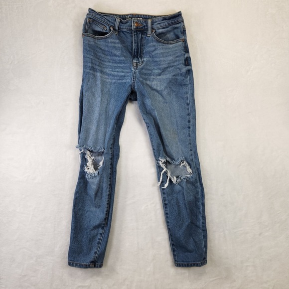 No Boundaries Denim - NO BOUNDARIES Womens High Rise Skinny Jeans‎ Blue Distressed Ripped Size 7